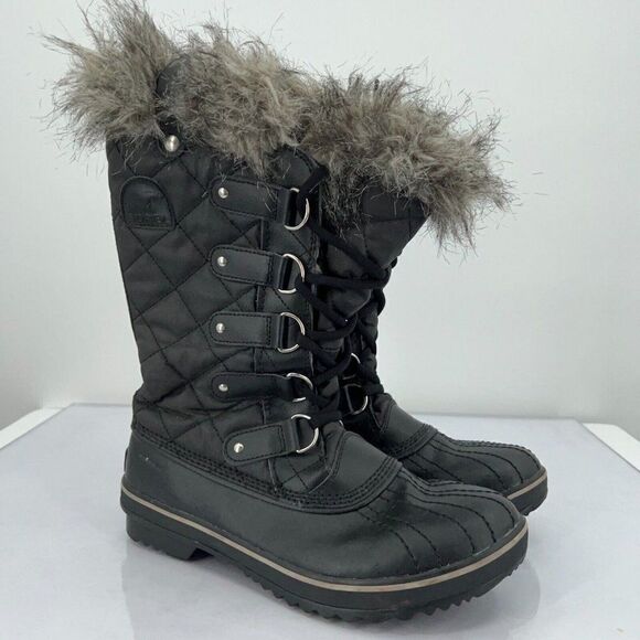 Sorel Women's Tofino II Winter Snow Boot 8.5 Black Waterproof Snow Calf Faux Fur - Picture 1 of 15